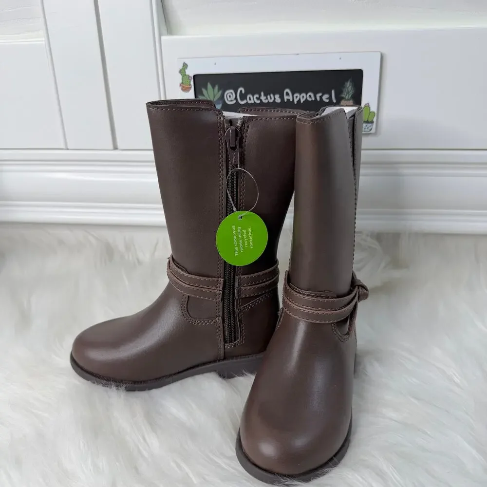 New Stride Rite Jess Brown Faux Leather Bow Tall Boots Kids 7M